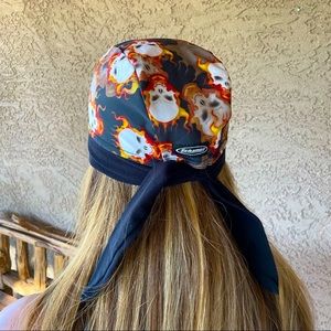 Moto Biker HEAD WRAP Skull + Fire Design by SCHAMPA